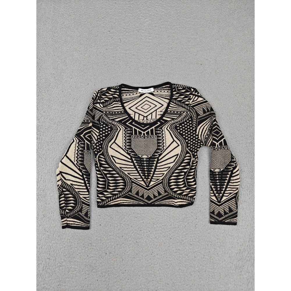 Vintage Hera Collection Sweater Womens Large Black Aztec Tribal Crop Made‎ USA